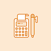 Giving amount icon with a calculator and a pen